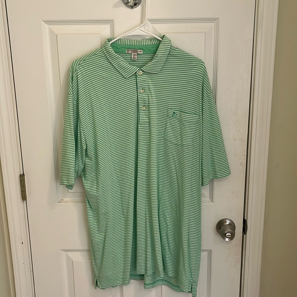 Men’s XXL Peter Millar Green & White Striped Golf Polo